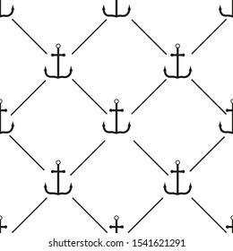 Seamless pattern black anchor on a white background


