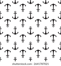 Seamless pattern with black anchor. Texture, decorative element. Pattern, wallpaper template, Part of a vintage ship isolated on white background. flat vector illustration
