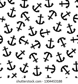Seamless pattern with black anchors on white background