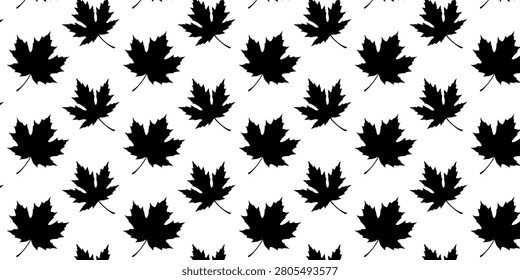 Seamless pattern of black autumn maple leaves. Ideal for botanical education, forestry, gardening, seasonal projects, nature guides, and classroom materials.