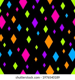 Seamless pattern. Black background with colorful rhombuses . Vector illustration.	