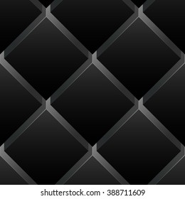 Seamless pattern black background. Dark surface with 3-D effect cubes in perspective. Old retro wallpaper with repetition geometric shape.