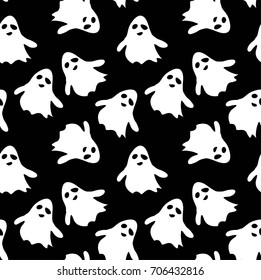 Seamless pattern black background with white endless ghost on halloween festive, Vector illustration