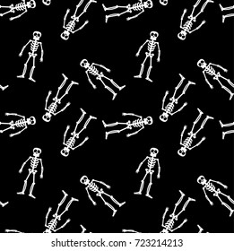 Seamless pattern black background with white endless skeleton on halloween festive, Vector illustration
