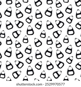 Seamless pattern with black backpacks isolated on white background. Concept of school accessories, student gear, travel, tourism. Modern design element for textiles, wrapping paper, stationery