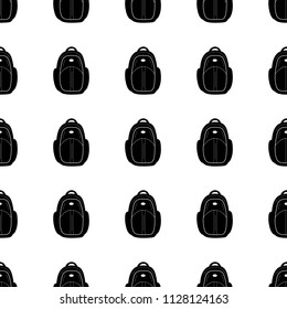 Seamless pattern with black backpacks on the white background. Vector illustration