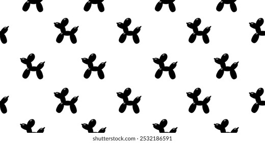 Seamless pattern with black balloons twisted in shape of dog. Modern art print, monochrome design, inflatable pet on white background for wallpaper, fabric, textile, wrapping paper, backdrop. Vector