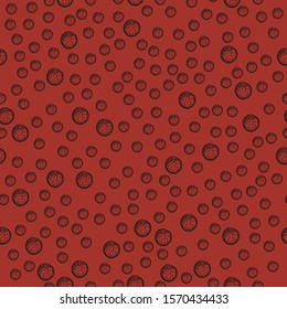 Seamless Pattern with black Balls on red. Scandinavian Style. Vector Illustration