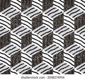 Seamless pattern with black bands cube . Seamless vector illustration eps 10.