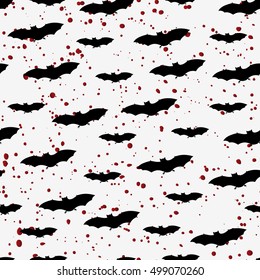 Seamless pattern with black bats on white background. Halloween design concept. Can be used for scrapbook digital paper, textile print, page fill. Vector illustration
