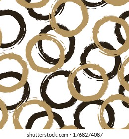 Patrón sin foco con círculos negros y beige sobre fondo blanco. Diseño de vectores para textiles, fondos, ropa, papel de embalaje, sitios web y papel tapiz. Ilustración de moda sin fisuras.