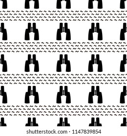 Seamless pattern with black binoculars on the white background. Vector illustration