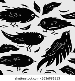 Seamless pattern with black birds