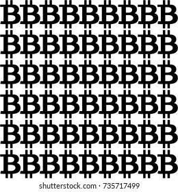 Seamless pattern with black bitcoin signs on white background. Vector illustration. Template. 