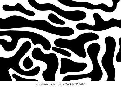 Seamless pattern black blob slime background. Minimalist zebra cow print. Black and white ink splash