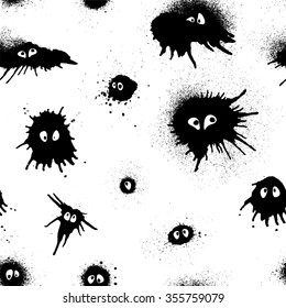 Seamless pattern - black blobs with eyes