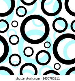 Seamless pattern. Black and blue circles on a white background. Replaceable background. Vector drawing. Texture.