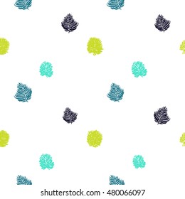 Seamless pattern with black, blue, green palm branches or leaves. Vacation symbols in decorative hand drawn sketch style. Summer mood inspired illustration.