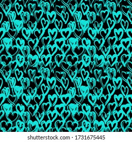 Seamless pattern black blue heart brush strokes lines design, abstract simple scandinavian style background grunge texture. trend of the season. Can be used for Gift wrap fabrics, wallpapers. Vector 
