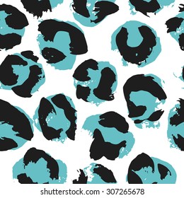 Seamless pattern with black and blue  leopard pelt texture. Watercolor hand drawing. Vector illustration