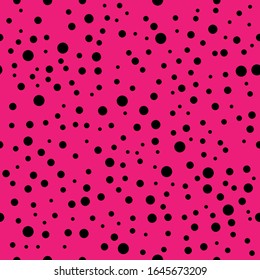  Patrón sin problemas. Pelotas negras sobre el fondo rosado. Ilustración vectorial.