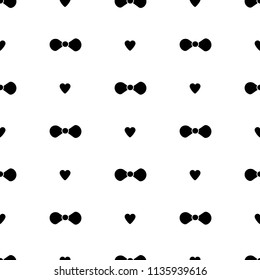 Seamless pattern with black bow tie and hearts on the white background . Vector illustration