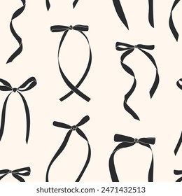 Seamless pattern with black bows and light outline. Modern and stylish bow design for gift wrapping products, textiles. Bow print