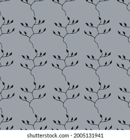 Seamless pattern with black branches on gray background. Vector image.
