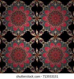Seamless pattern with black, brown and pink flowers. Floral watercolor seamless background. Vector textile print for bed linen, jacket, package design, fabric and fashion concepts.