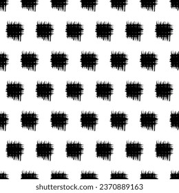 Seamless pattern with black brush stroke in square form on white background. Vector illustration