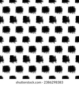 Seamless pattern with black brush stroke in square form on white background. Vector illustration