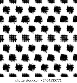 Seamless pattern with black brush stroke in square form on white background. Vector illustration