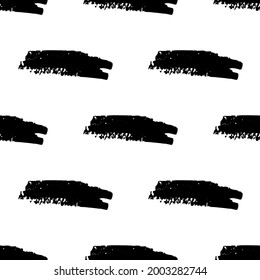 Seamless pattern with black brush strokes. Hand drawn curved and wavy lines with grunge circles. Chaotic ink brush scribbles decorative texture. Messy doodles, bold curvy lines illustration.