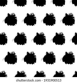 Seamless pattern with black brushstrokes in abstract shapes on white background. Abstract ink grunge texture. Vector illustration