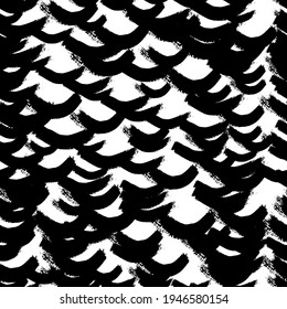 Seamless pattern with black brushstrokes in abstract shapes on white background. Abstract ink grunge texture. Vector illustration