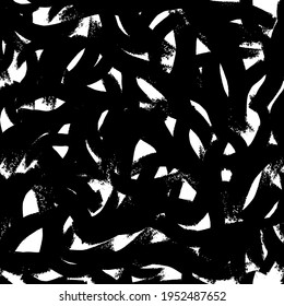 Seamless pattern with black brushstrokes in abstract shapes on white background. Abstract ink grunge texture. Vector illustration