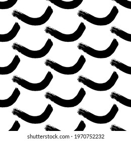 Seamless pattern with black brushstrokes in abstract shapes on white background. Abstract ink grunge texture. Vector illustration