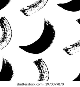 Seamless pattern with black brushstrokes in abstract shapes on white background. Abstract ink grunge texture. Vector illustration