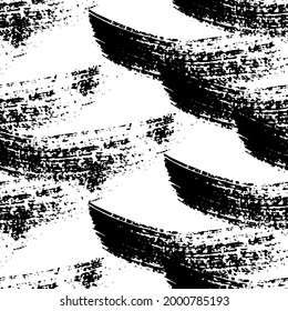 Seamless pattern with black brushstrokes in abstract shapes on white background. Abstract ink grunge texture. Vector illustration