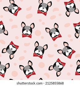 Seamless pattern Black bulldog french puppy kawaii cartoon character vector symbol 