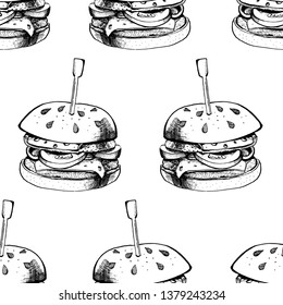 Seamless pattern of Black burger ink on white background. Vector illustration.