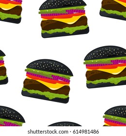 Seamless pattern with black burger on a white background