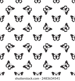 Seamless pattern with black butterflies on a white background