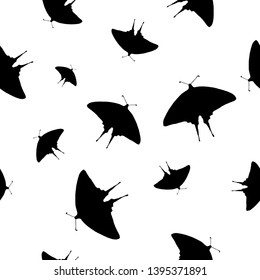 Seamless pattern black Butterflies silhouettes isolated on white background. Scarce swallowtail butterfly flying print for fabric textile, wallpaper, banner. Vector design eps 10