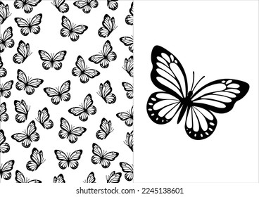 seamless pattern black butterfly hand drawn design