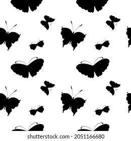 Seamless pattern with black butterfly. Vector background.