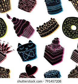 Seamless pattern with black cakes.