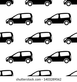 Seamless pattern with black cars on white background. Vector illustration.