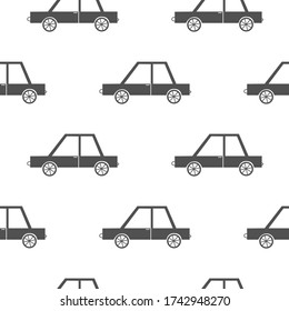Seamless pattern with black cars on white background.