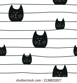 Seamless pattern with black cat